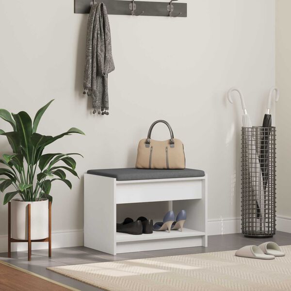 vidaXL Panca per ingresso con cuscino Bianco 63 x 38 x 45 cm