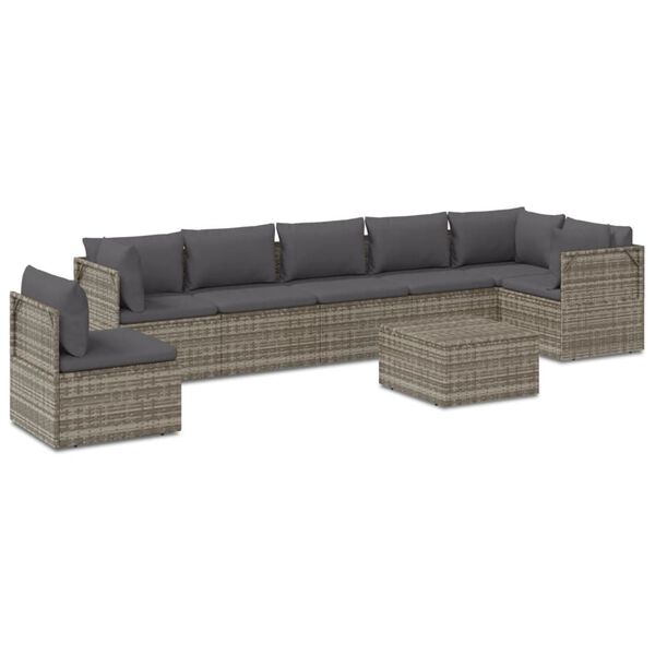 vidaXL Set Divani da Giardino 8 pz con Cuscini in Polyrattan Grigio