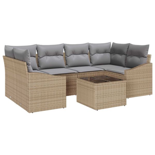 vidaXL Set di divani con cuscino 7 pcs Beige e grigio polyrattan