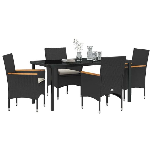 vidaXL Set da Pranzo per Giardino con cuscino 5 pcs Nero polyrattan