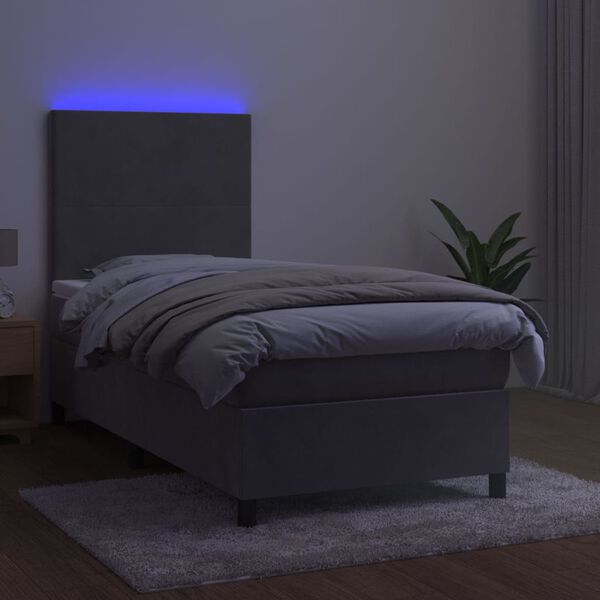 vidaXL Letto a Molle Materasso e LED Grigio Chiaro 100x200 cm Velluto