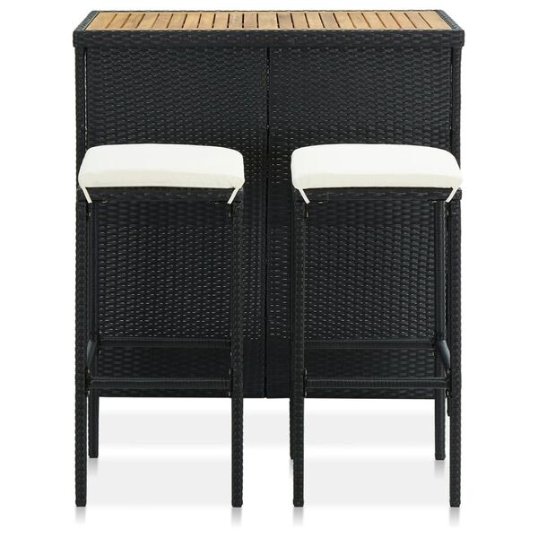 vidaXL Set da Bar 3 pz in Polyrattan Nero