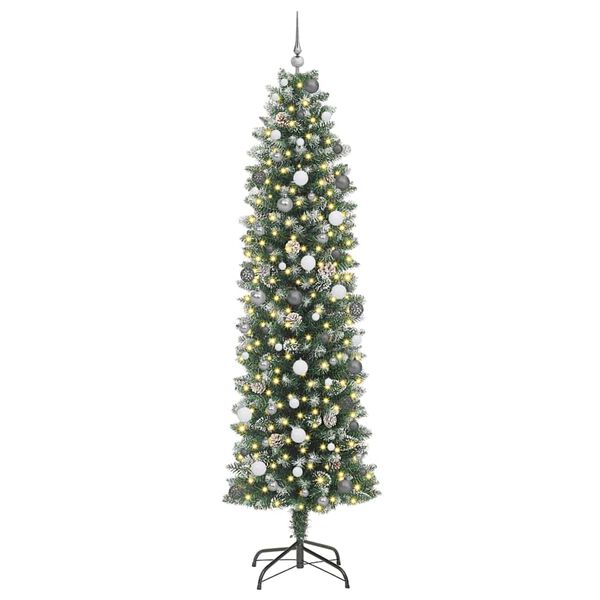 vidaXL Albero di Natale Artificiale Sottile Verde e Bianco 240 cm