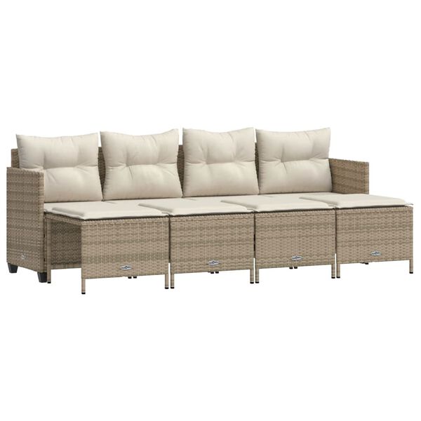 vidaXL Set Divano da Giardino 5 pz con Cuscini Beige in Polyrattan