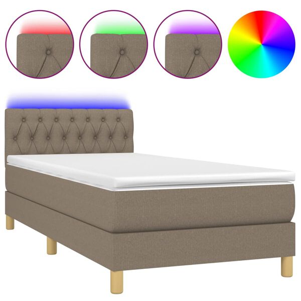 vidaXL Letto a Molle con Materasso e LED Tortora 100x200cm in Tessuto