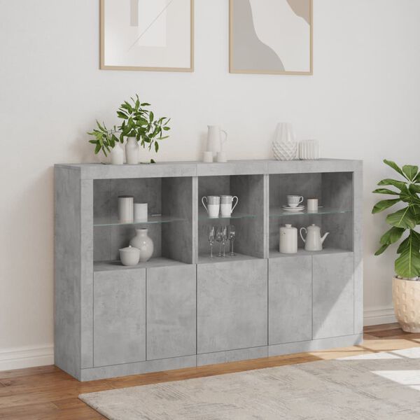 vidaXL Credenza con Luci LED Grigio Cemento 162x37x100 cm
