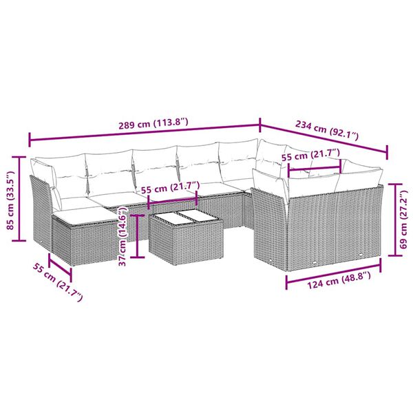 vidaXL Set Divani da Giardino 11 pz con Cuscini in Polyrattan Nero