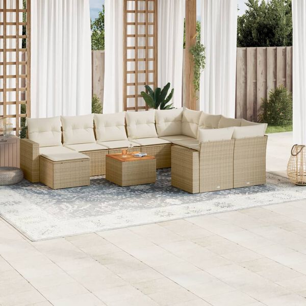 vidaXL Set Divani da Giardino 11 pz con Cuscini Beige in Polyrattan