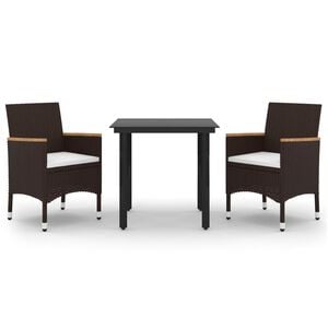 vidaXL Set da Pranzo per Giardino 3 pz con Cuscini Polyrattan e Vetro