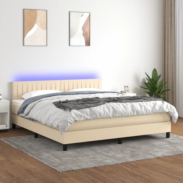 vidaXL Letto a Molle con Materasso e LED Crema 180x200 cm in Tessuto