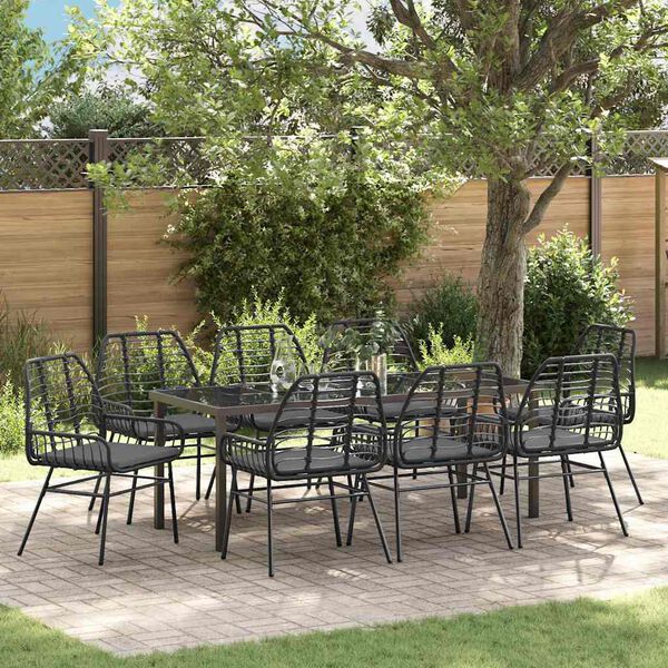 vidaXL Set da Pranzo per Giardino 9 pcs Nero polyrattan