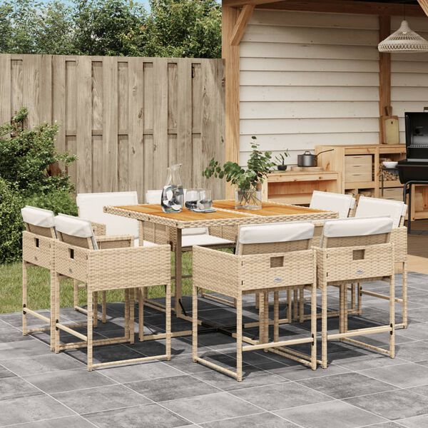 vidaXL Set da Pranzo da Giardino 9 pz con Cuscini Beige in Polyrattan