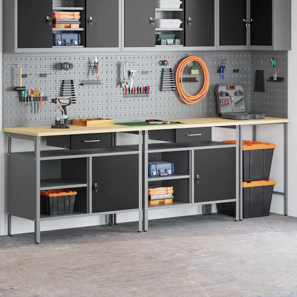 vidaXL Set banco da lavoro 3 pcs Rosso 255 x 55 x 85 cm Acciaio