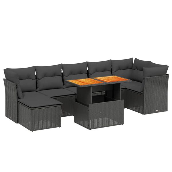 vidaXL Set Divani da Giardino con Cuscini 8 pz Nero in Polyrattan