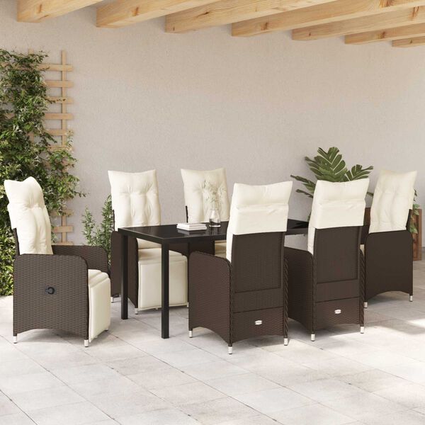 vidaXL Set da Pranzo per Giardino 7 pcs Marrone Poly Rattan