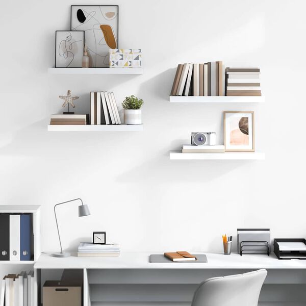 vidaXL Scaffali a Parete 4 pz Bianco Lucido 60x23,5x3,8 cm in MDF