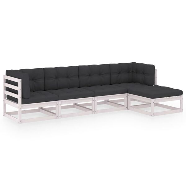 vidaXL Set Divani da Giardino 5 pz con Cuscini Legno Massello di Pino