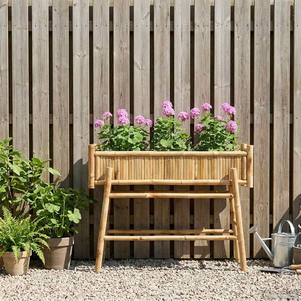 vidaXL Vaso da Giardino con Supporto Naturale 100 x 38 x 74 cm Bamb&ugrave;