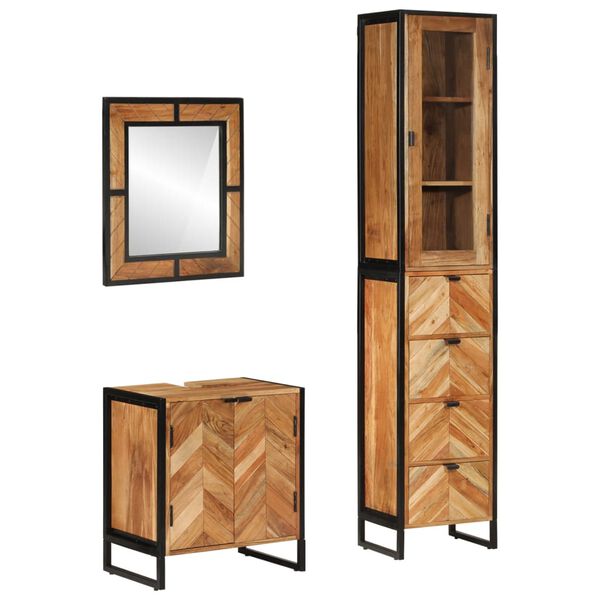 vidaXL Set Mobili da Bagno 3 pz in Ferro e Legno Massello di Acacia