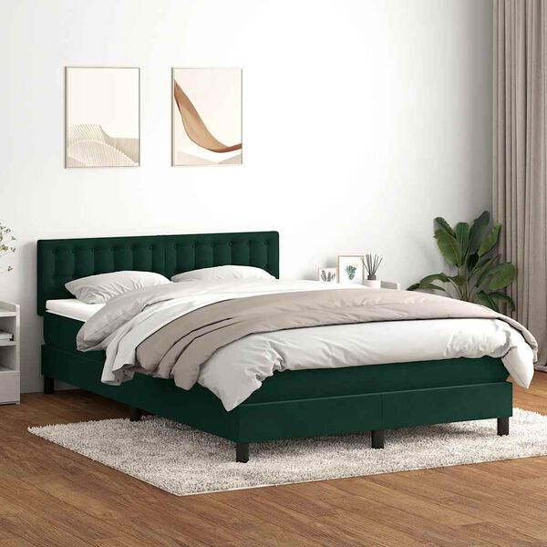 vidaXL Letto a Molle con Materasso e LED Verde Scuro 160x220 cm Velluto