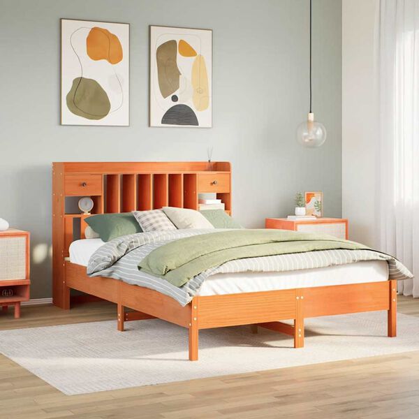 vidaXL Letto Libreria senza Materasso Marrone Cera 160x200 cm in Pino