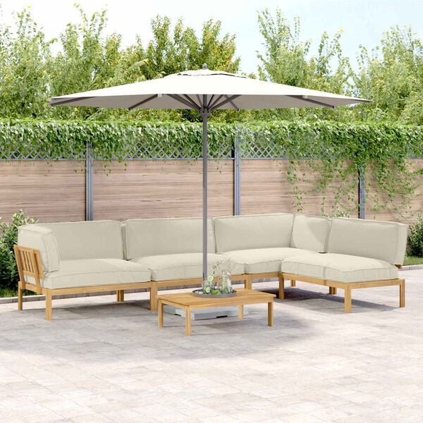 vidaXL Set di divani con cuscino 5 pcs Crema Legno di Acacia Massello