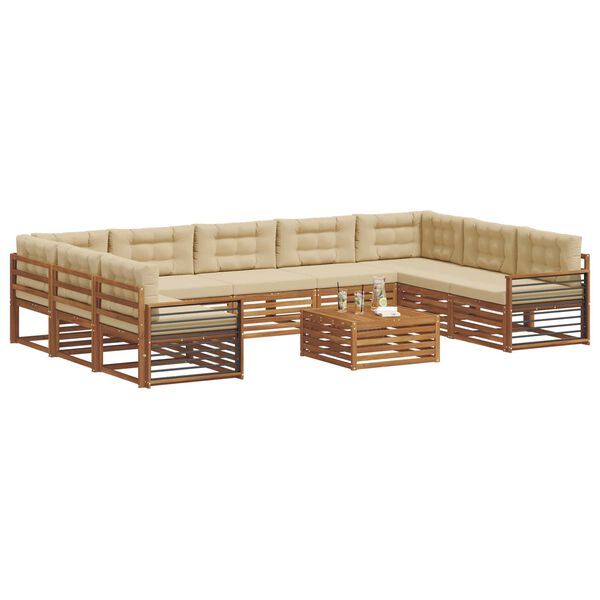vidaXL Set divani 10 pcs Naturale e Beige Legno di Acacia Massello