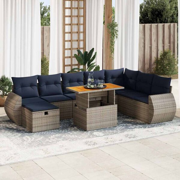 vidaXL Set Divani da Giardino 9 pz con Cuscini Grigio Polyrattan Acacia