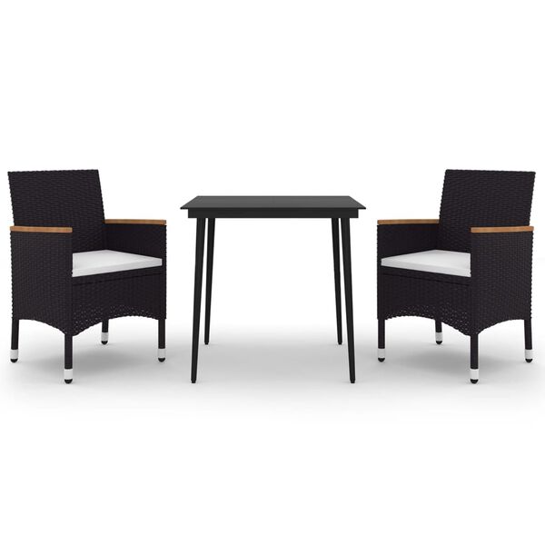 vidaXL Set da Pranzo per Giardino 3 pz con Cuscini Polyrattan e Vetro