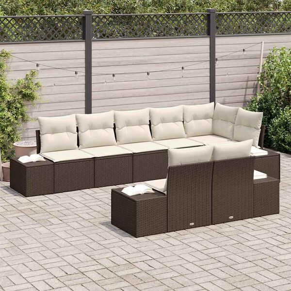 vidaXL Set Divano da Giardino 8 pcs Marrone e Crema Poly Rattan