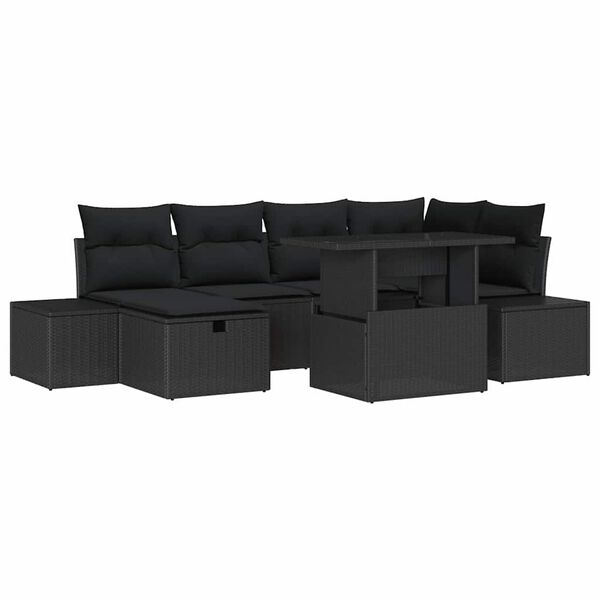 vidaXL Set Divano da Giardino con cuscino 7 pcs Nero Poly Rattan
