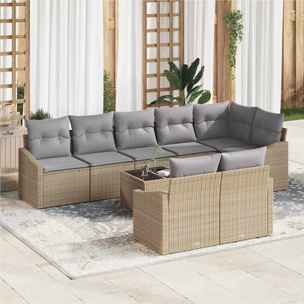 vidaXL Set di divani con cuscino 9 pcs Beige polyrattan