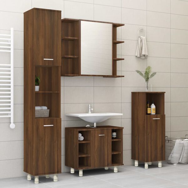 vidaXL Armadietto Bagno Rovere Marrone 30x30x95cm in Legno Multistrato