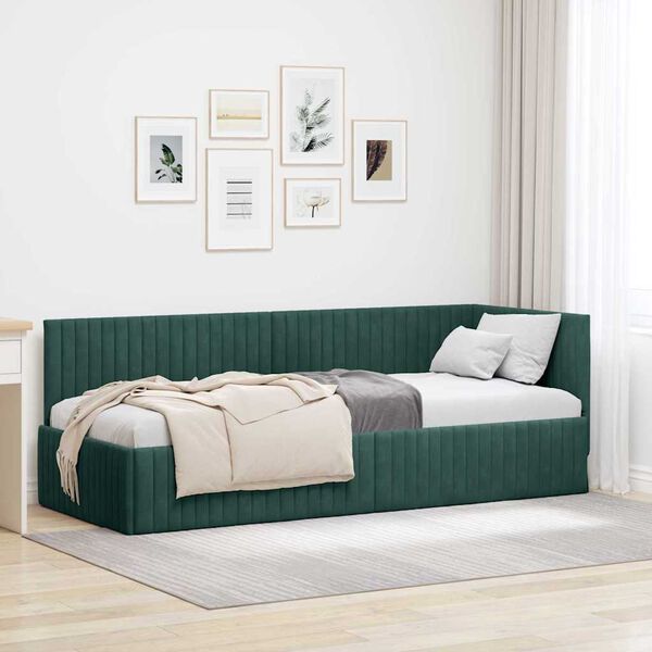 vidaXL Cornice del letto ad angolo Verde Scuro 80 cm x 200 cm Velluto
