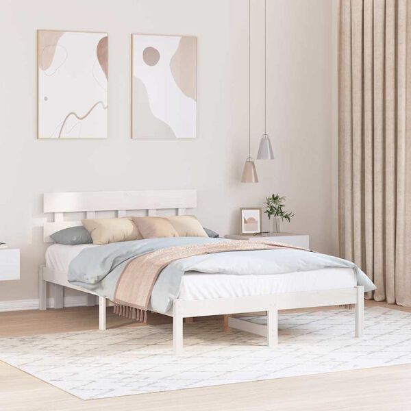 vidaXL Struttura del letto Bianco 135 x 190 cm Legno massello di pino