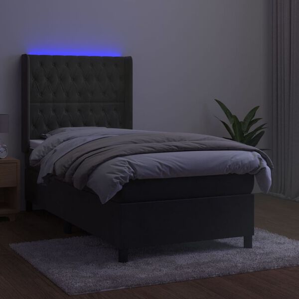 vidaXL Letto a Molle con Materasso e LED Grigio Scuro 100x200 cm