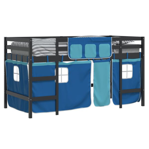 vidaXL Letto a Soppalco con Tende Bambini Blu 90x200 cm Massello Pino