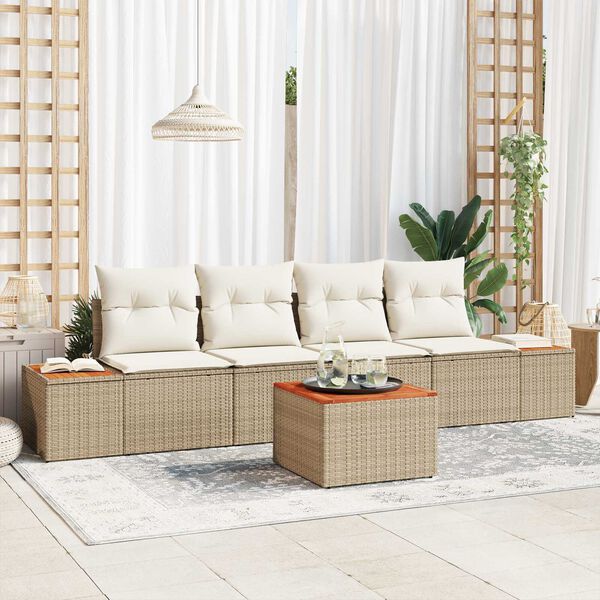vidaXL Set Divano da Giardino con cuscino 5 pcs Beige Poly Rattan