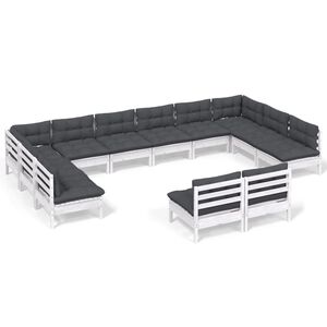 vidaXL Set Divani da Giardino 12 pz con Cuscini Bianchi Legno di Pino