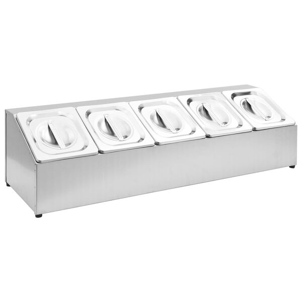 vidaXL Supporto Gastronorm con 5 Contenitori GN 1/6 in Acciaio Inox