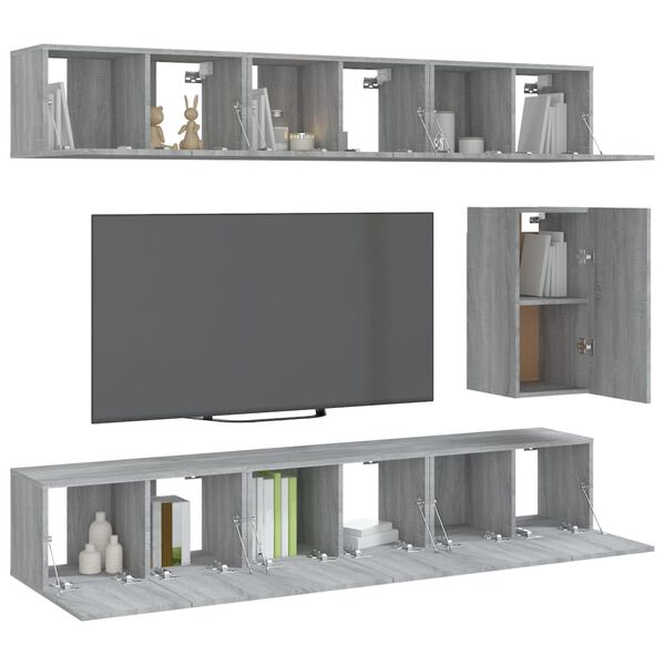 vidaXL Set di Mobili Porta TV 7 pz Grigio Sonoma in Legno Multistrato