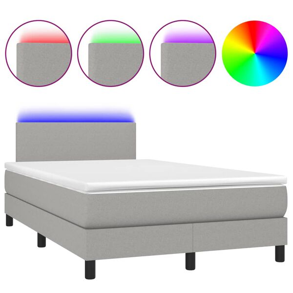 vidaXL Letto a Molle Materasso e LED Grigio Chiaro 120x200 cm Tessuto