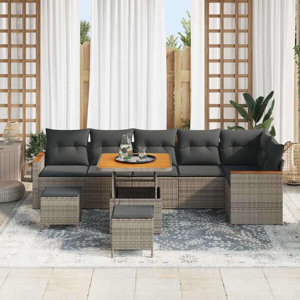vidaXL Set Divano da Giardino 9 pcs Grigio polyrattan