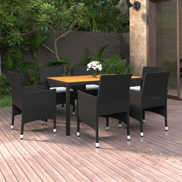 vidaXL Set da Pranzo da Giardino 7 pz in Polyrattan Nero