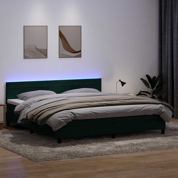 vidaXL Letto a Molle con Materasso e LED Verde Scuro 180x220 cm Velluto