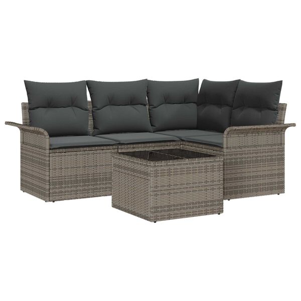 vidaXL Set Divano da Giardino 5 pcs Grigio polyrattan