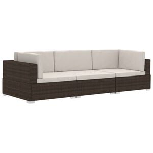 vidaXL Set Divani da Giardino 3 pz con Cuscini in Polyrattan Marrone