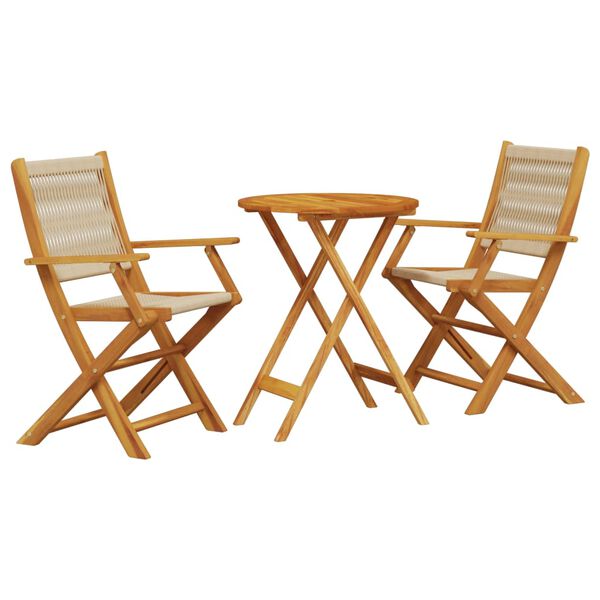 vidaXL Set da Bistrot 3pz Beige in Polipropilene e Legno Massello
