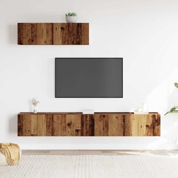vidaXL Set Mobile TV 3 pz Montato a Parete Legno Antico in Truciolato