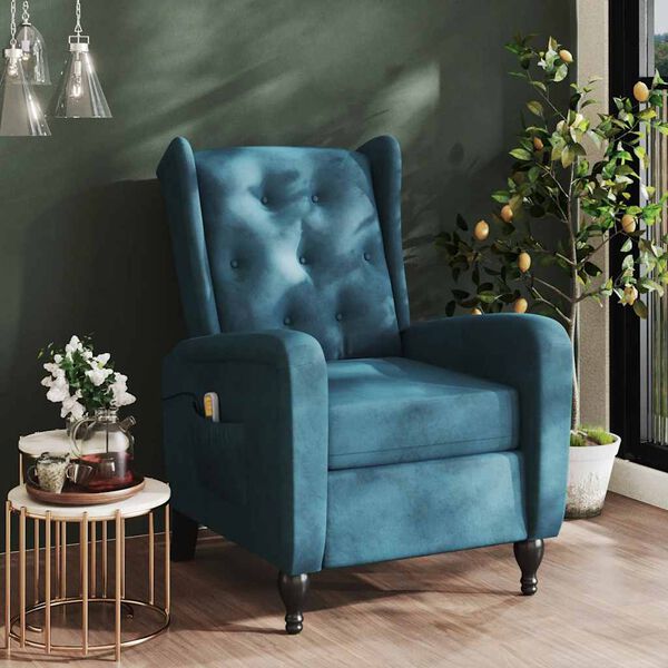 vidaXL Poltrona Massaggiante Reclinabile Blu in Velluto